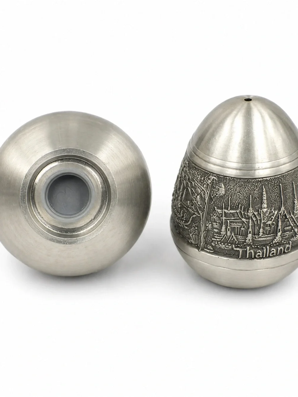 Decorative Pewter-Gray Carved Egg Salt & Pepper Shakers - Home Dining Serveware